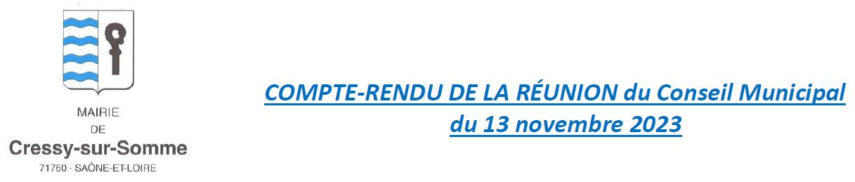 Entête compte rendu de la réunion du Conseil Municipal du 13 novembre 2023